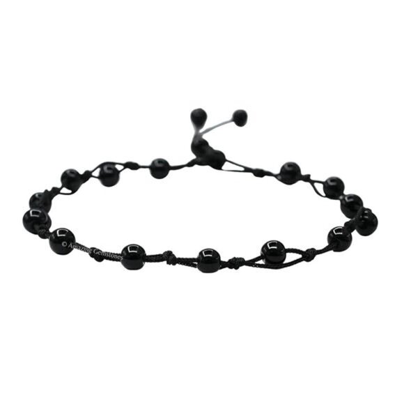 Black Obsidian Anklet Ankle Bracelets- Waterproof Beaded Healing Crystal Anklets - Picture 1 of 7